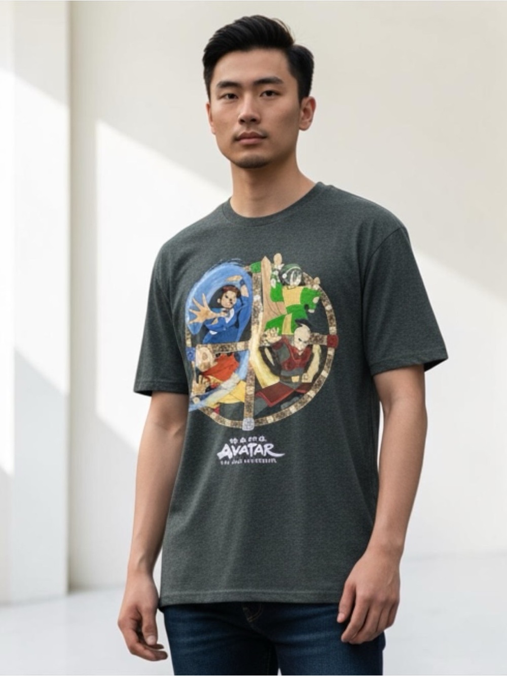 Avatar The Last Airbender Shirt Mens Large Gray Aang Katara Zuko Toph Graphic